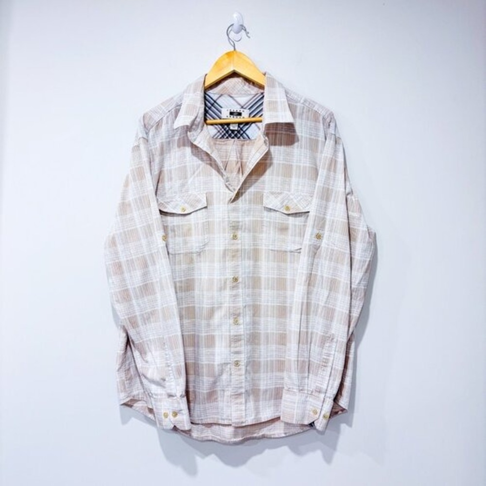 JOSEPH ABBOUD Beige Plaid Cotton Button Front Utility Shirt XX-Large